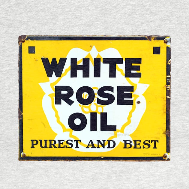 White Rose Oil, vintage restored enamel sign by JonDelorme